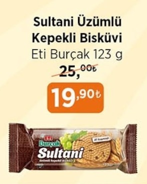 Eti Burçak Sultani Üzümlü Kepekli Bisküvi 123 G