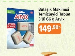Arvix Bulaşik Makinesi Temizleyici Tablet 3'Lü 66 G