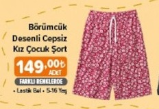 Börümcük Desenli Cepsiz Kız Çocuk Şort 5-16 Yaş