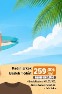 Kadın Erkek Baskılı T-Shirt 1 Adet