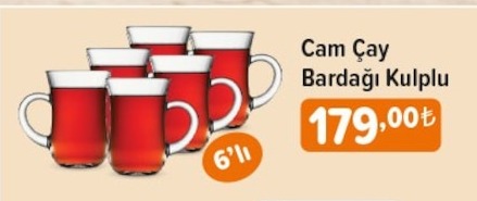 Cam Çay Bardağı Kulplu 6'Lı