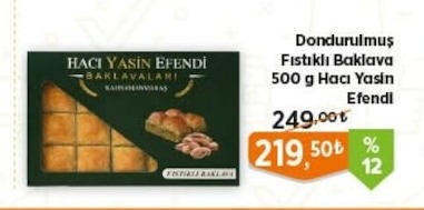 Dondurulmuş Fıstıklı Baklava 500G Hacı Yasin Efendi