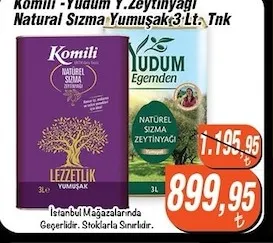 Komili - Yudum Y. Zeytinyağı Natural Sızma Yumuşak 3 Lt Tnk