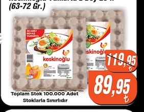Keskinoğlu Yumurta 2 Boy L (63-72 Gr.)