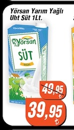 Yörsan Yarim Yağlı Uht Süt 1Lt.
