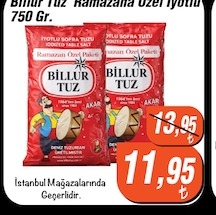 Billur Tuz Ramazana Özel İyotlu 750 Gr.