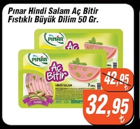 Pınar Hindi Salam Aç Bitir Fıstıklı Büyük Dilim 50 Gr.