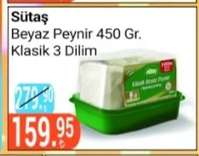 Sütaş Beyaz Peynir 450 Gr. Klasik 3 Dilim