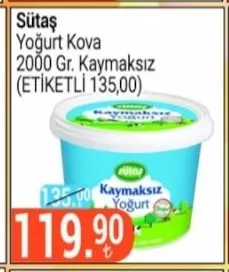 Sütaş Yoğurt Kova 2000 Gr. Kaymaksız