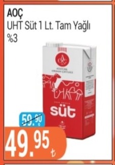 Aoç Uht Süt 1 Lt. Tam Yağlı