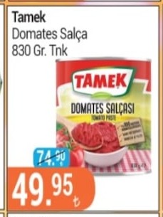 Tamek Domates Salça 830 Gr.