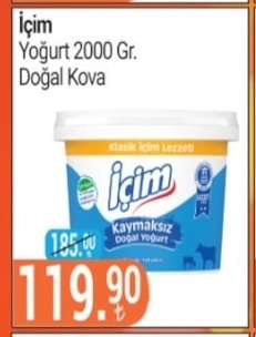 İçim Yoğurt 2000 Gr. Doğal Kova
