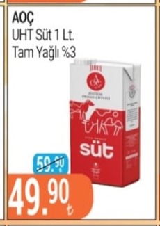 Aoc Uht Süt 1 Lt. Tam Yağlı %3