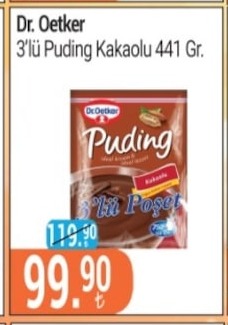 Dr. Oetker 3'Lü Puding Kakaolu 441 Gr.