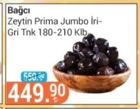 Bağcı Zeytin Prima Jumbo İri-Gri Tnk 180-210 Klb.