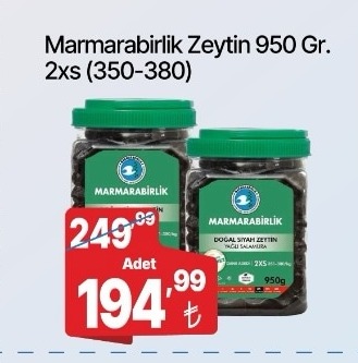 Marmarabirlik Zeytin 950 Gr. 2Xs (350-380)