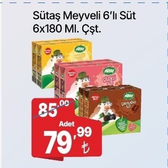 Sütaş Meyveli 6'Lı Süt 6X180 Ml