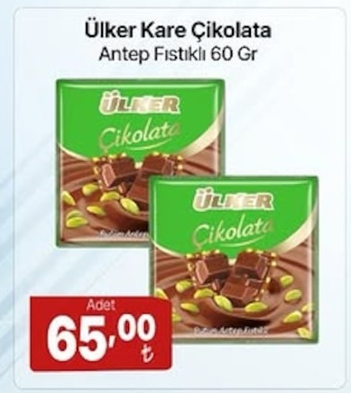 Ülker Kare Çikolata Antep Fıstıklı 60 Gr