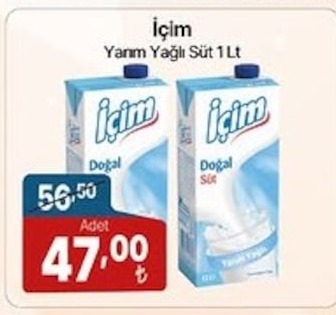 İçim Yarım Yağlı Süt 1 Lt
