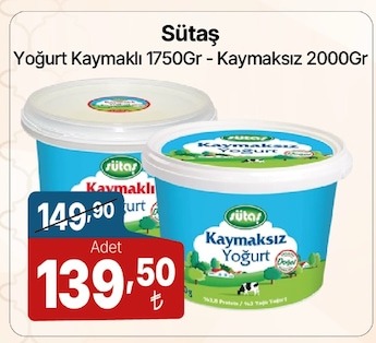 Sütaş Yoğurt Kaymaklı 1750Gr - Kaymaksız 2000Gr