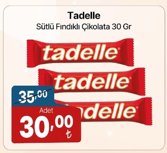 Tadelle Sütlü Fındıklı Çikolata 30 Gr