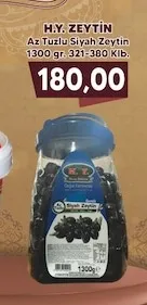 H.Y. Zeyti̇N Az Tuzlu Siyah Zeytin 1300 Gr. 321-380 Klb.