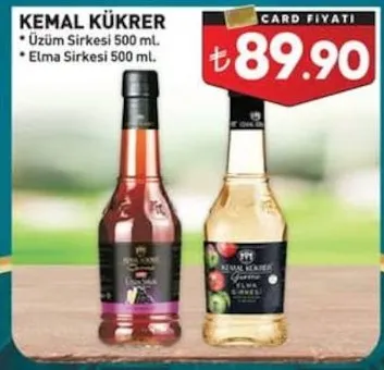 Kemal Kükrer Üzüm Sirkesi 500 Ml. * Elma Sirkesi 500 Ml.
