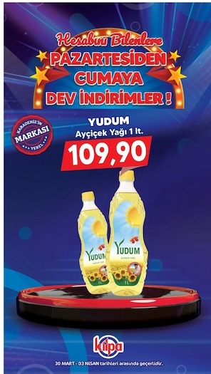 Yudum Ayçiçek Yağı 1 Lt.