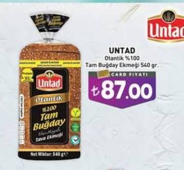 Untad Otantik %100 Tam Buğday Ekmeği 540 Gr.
