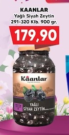 Kaanlar Yağlı Siyah Zeytin 900 Gr.