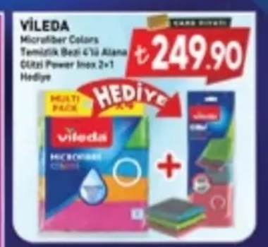 Vileda Microfiber Colors Temizlik Bezi 4'Lü Alana 5'Li Power İnesi 2X1 Hediye