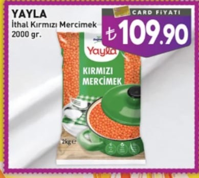 Yaylı İthal Kırmızı Mercimek 2000 Gr.