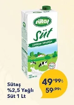 Sütaş %2,5 Yağlı Süt 1 Lt