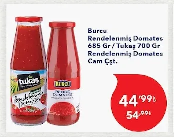 Burcu Rendelenmiş Domates 685 Gr / Tukaş 700 Gr Rendelenmiş Domates Cam Çşt.
