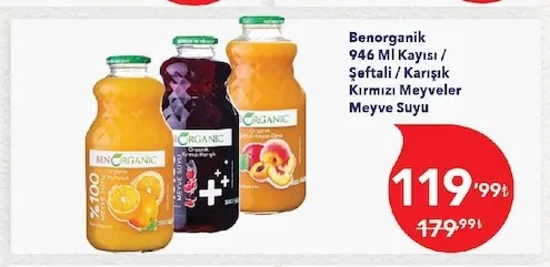 Benorganik 946 Ml Kayısı / Şeftali / Karışık Kırmızı Meyveler Meyve Suyu