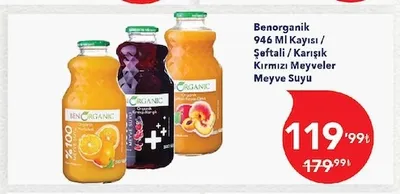 Benorganik 946 Ml Kayısı / Şeftali / Karışık Kırmızı Meyveler Meyve Suyu