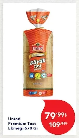 Untad Premium Tost Ekmeği 670 Gr