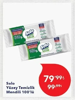 Solo Yüzey Temizlik Mendili 100'Lü