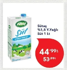 Sütaş %1,5 Y.Yağlı Süt 1 Lt