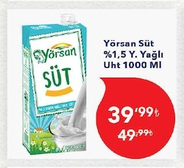 Yörsan Süt %1,5 Y. Yağlı Uht 1000 Ml