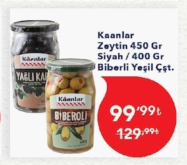 Kaanlar Zeytin 450 Gr Siyah / 400 Gr Biberli Yeşil Çşt