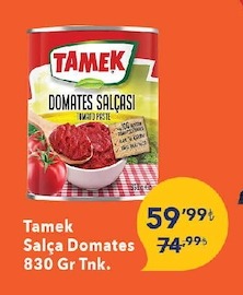 Tamek Salça Domates 830 Gr Tnk.
