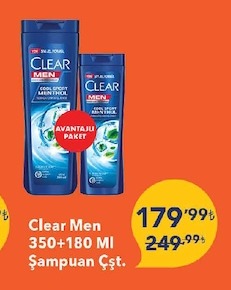Clear Men 350+180 Ml Şampuan Çşt.