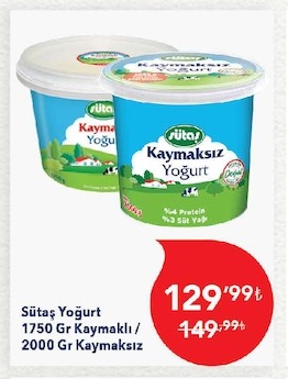 Sütaş Yoğurt 1750 Gr Kaymaklı / 2000 Gr Kaymaksız