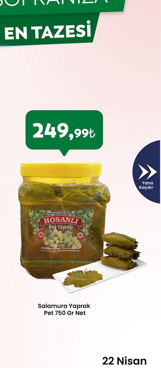 Meşhur Erbaa Hoşhanli Salamura Yaprak Pet 750 Gr Net