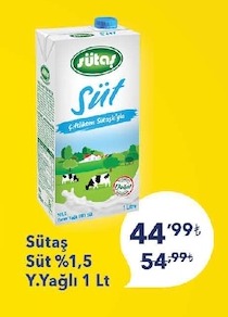 Sütaş Süt %1,5 Yağlı 1 Lt