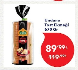Undano Tost Ekmeği 670 Gr