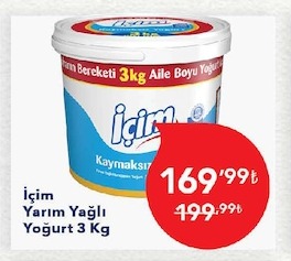 Içim Yarim Yağli Yoğurt 3 Kg