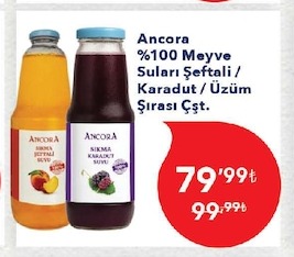 Ancora %100 Meyve Suları Şeftali / Karadut / Üzüm Sırası Çeşit.