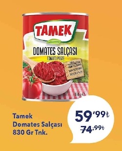 Tamek Domates Salçası 830 Gr Tnk.